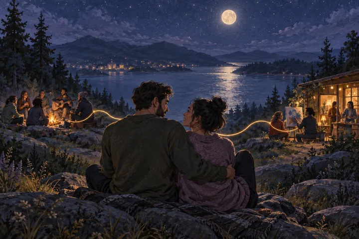 Editorial illustration accompanying: How can a couple keep a meaningful bond from becoming their only source of belonging?