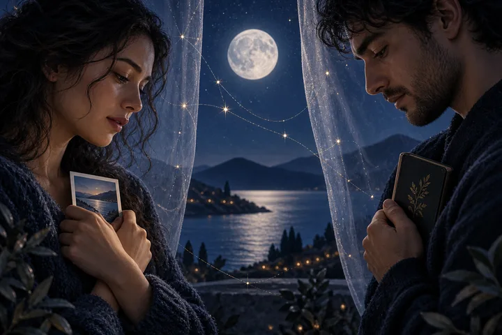 Illustrative moonlit hands choosing between a private photograph and a small trusted circle