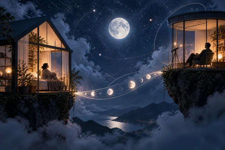 Editorial illustration accompanying: What does a meaningful connection need when one person wants a shared home and the other wants a permanent home base of their own?