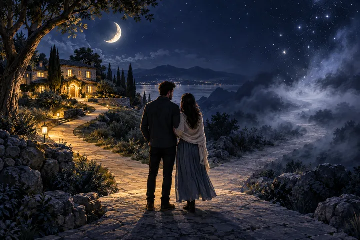 Editorial illustration accompanying: How should a meaningful couple decide whether living together is a next step or an escape from uncertainty?