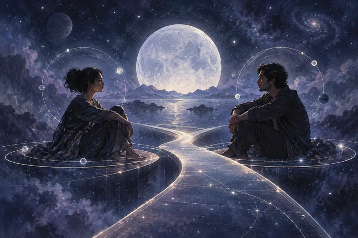 Editorial illustration accompanying: What does a shared future require when both people fear losing themselves?